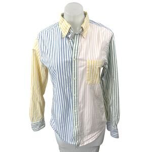 Rowing Blazers Blue Yellow Striped Colorblock Pocket Button Down Shirt Top Sz S